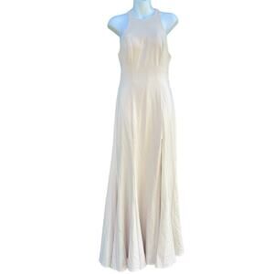 Hebeos Cream halter open back bridesmaid maxi dress